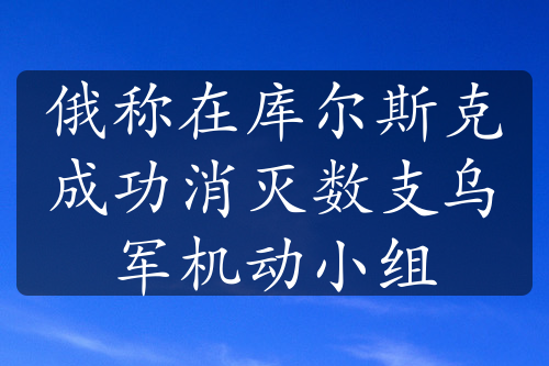 俄称在库尔斯克成功消灭数支乌军机动小组