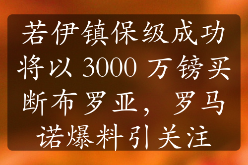 若伊镇保级成功将以 3000 万镑买断布罗亚，罗马诺爆料引关注