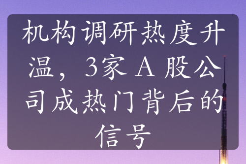 机构调研热度升温，3家 A 股公司成热门背后的信号